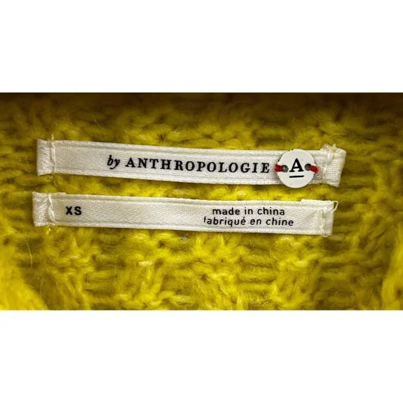 Anthropologie Bia Mock Neck Alpaca Chunky Knit Sweater Womens XS Textured Yellow - Picture 3 of 5